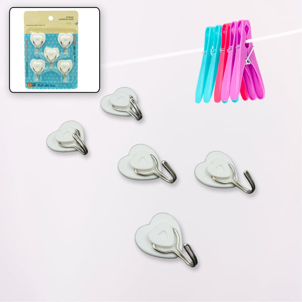 Multipurpose Strong Hook Self-Adhesive hooks for wall Heavy Plastic Hook, Sticky Hook Household For Home , Decorative Hooks, Bathroom & All Type Wall Use Hook , Suitable for Bathroom, Kitchen, Office (5 Pc Set) (Pack of 2)
