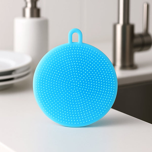 Sky Blue Silicone Dish Scrubber Sponge Mildew Free, Non Stick, Heat Resistant