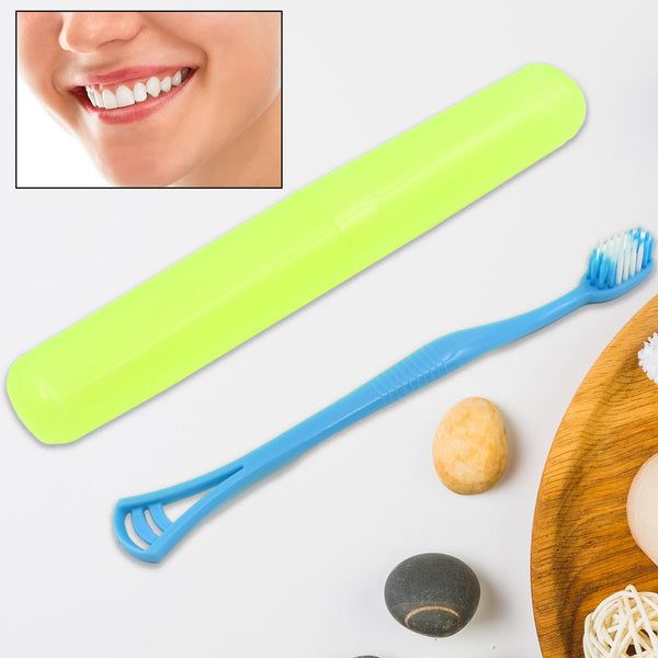 2-in-1 Soft Toothbrush & Tongue Cleaner for All Ages (1 Pc, With Cover) (Pack of 2)