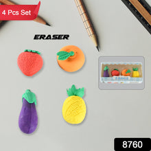 Mini Cute Veg & Fruit Erasers – 3D Colorful Eraser Set for Kids (4 Pc) (Pack of 2)