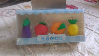 Mini Cute Veg & Fruit Erasers – 3D Colorful Eraser Set for Kids (4 Pc) (Pack of 2)