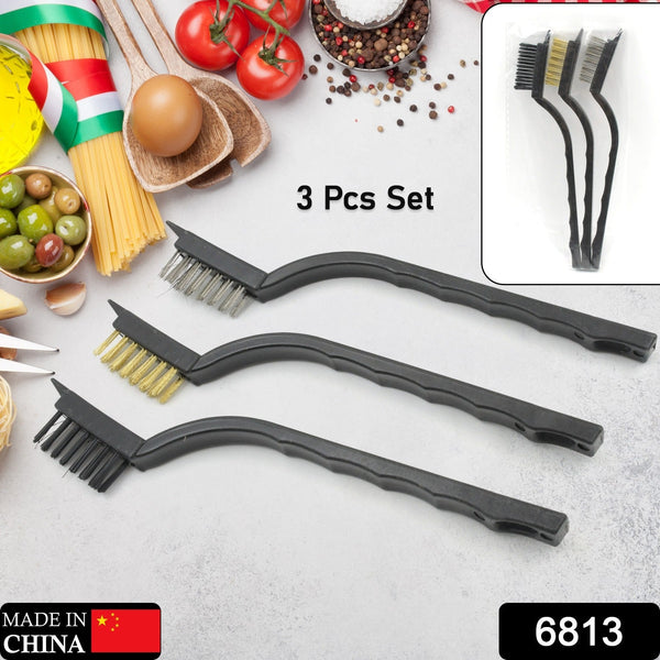 Mini Wire Brush Set Brass Nylon Stainless Steel Bristles Household Cleaning Brush for Gas Stove, Smoke Machine Tool Burner Tiles Tap Rust Removal Welding Slag Dirt & Paint Scrubbing (3 Pcs Set) (Pack of 2)