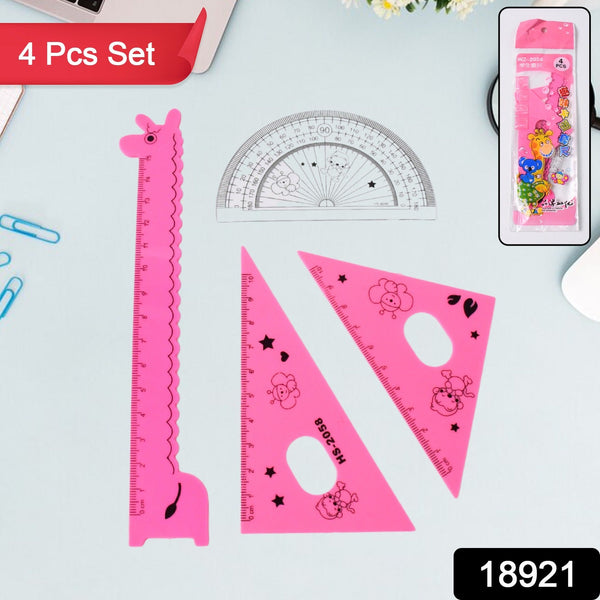 Cute Cartoon Giraffe Ruler / Scale Meter Ruler / Triangle Ruler (4 Pc Set) (Pack of 2)