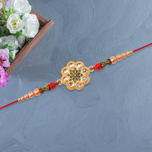 Gold-toned Floral Rakhi With Pink Stones